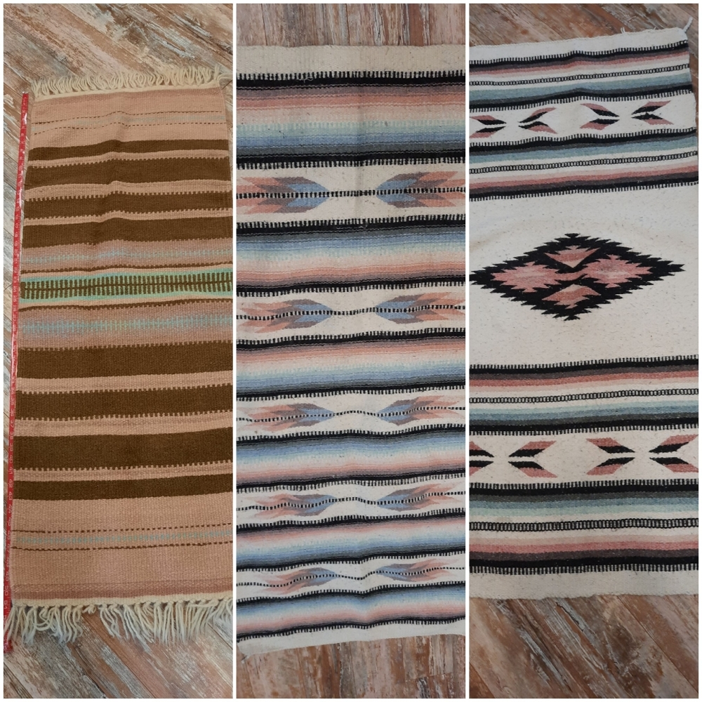 3 Hand woven Navajo Indian Wool Rugs Blankets Chimayo Southwestern